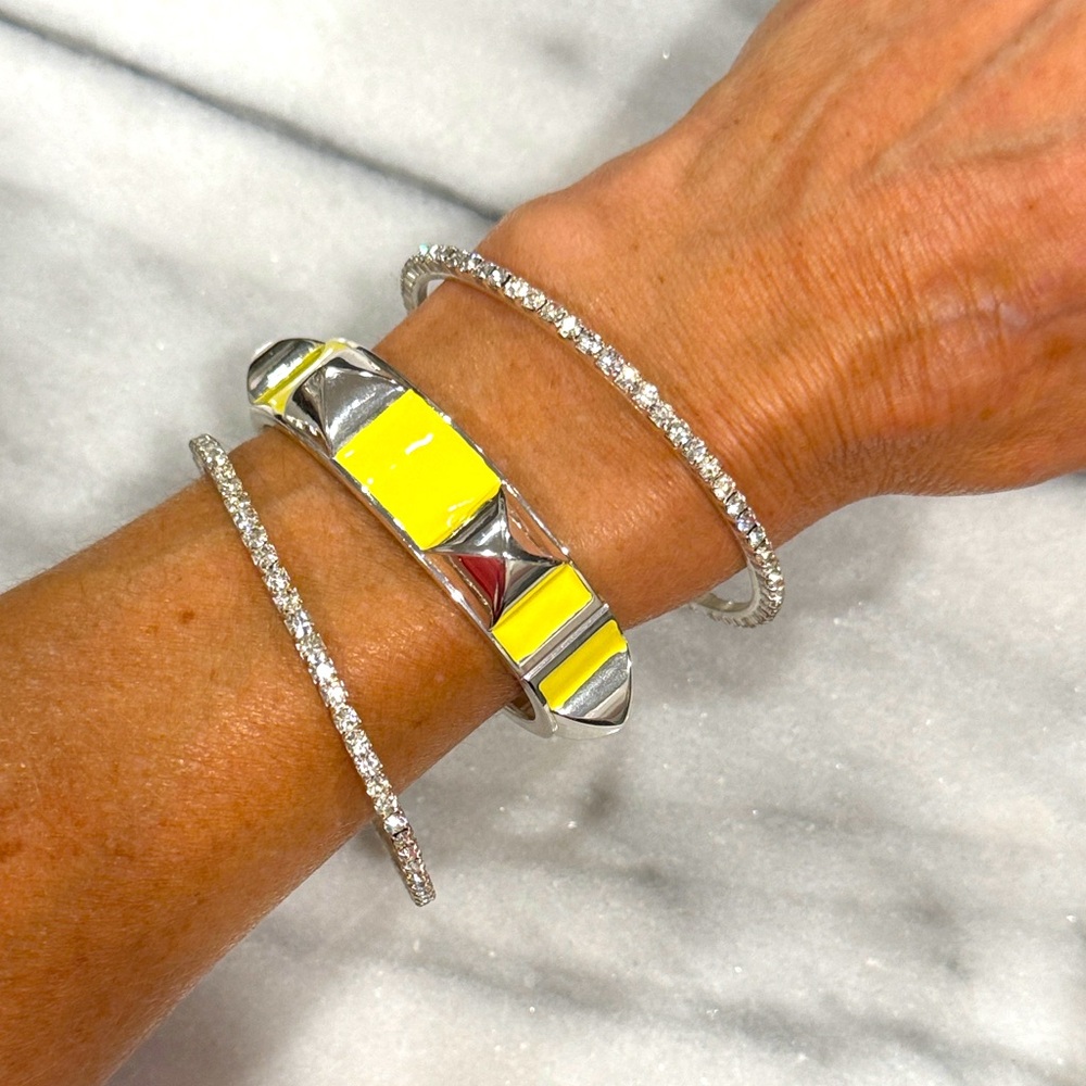 Neon Yellow & Silver Spike Bracelet with Hinge